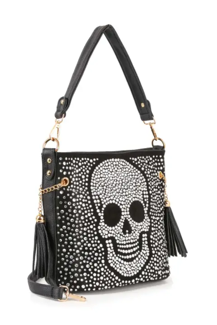 Sparkling Jolly Skull Handbag - Black