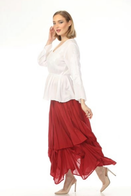 Cotton Bubble Maxi Skirt in Red