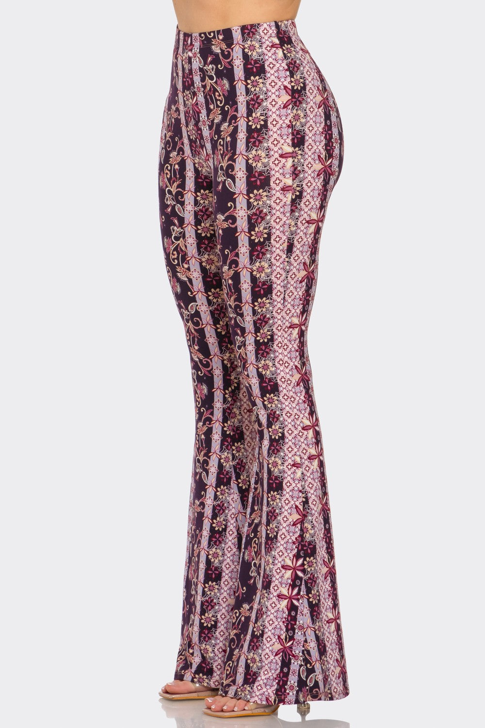 Boho Floral Print Flared Pant in a Plum & Pink Print