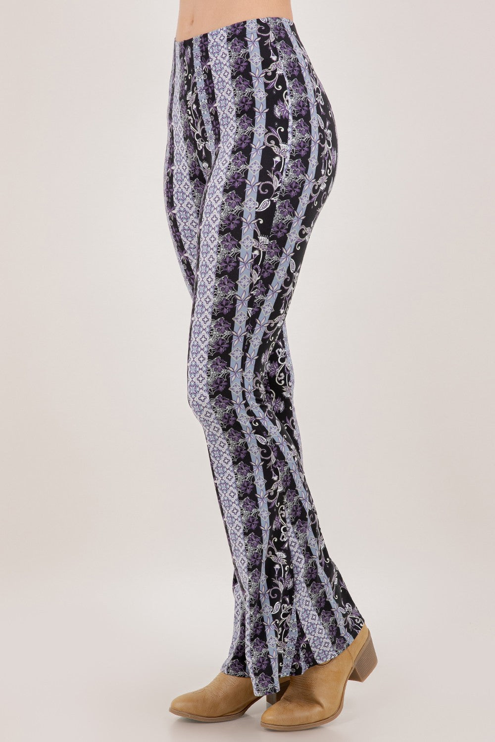 Boho Paisley Print Flared Pant in Plum and Charcoal