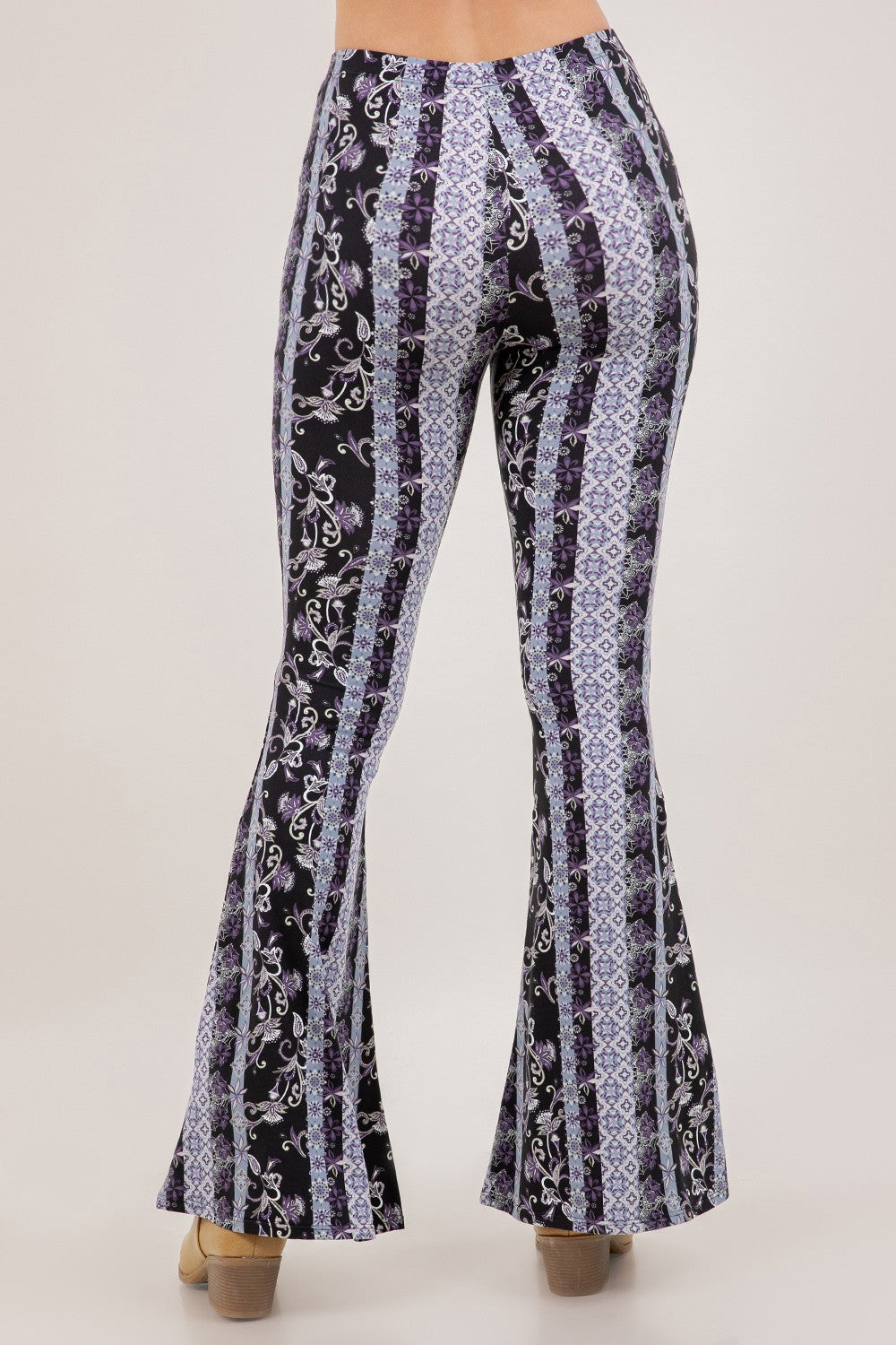 Boho Paisley Print Flared Pant in Plum and Charcoal