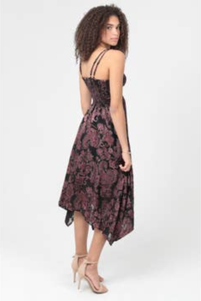 Burnout Paisley Print Hanky Hem Midi Dress