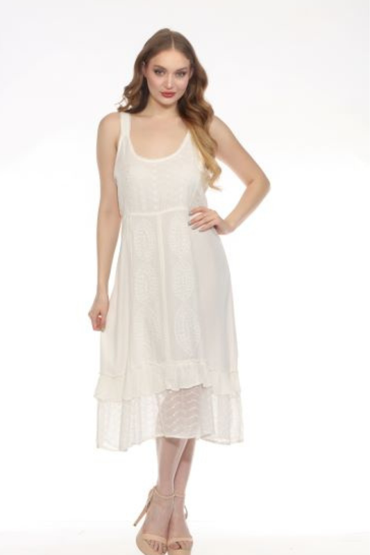 Natural Sandwash Embroidered Sleeveless Dress
