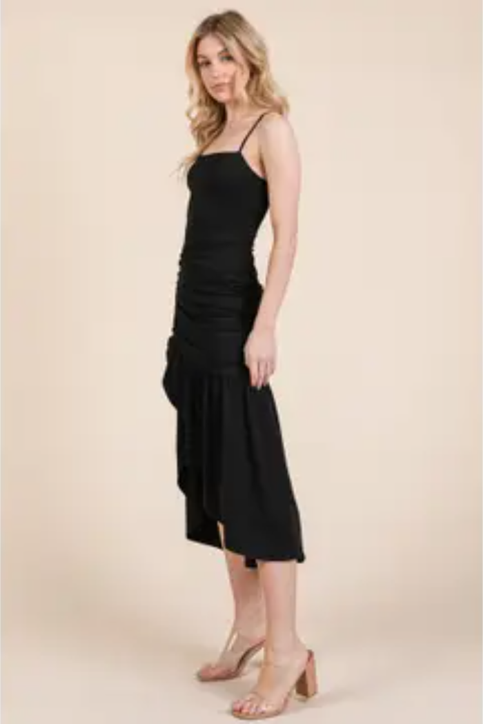 Ruched Black Hi-Low Dress