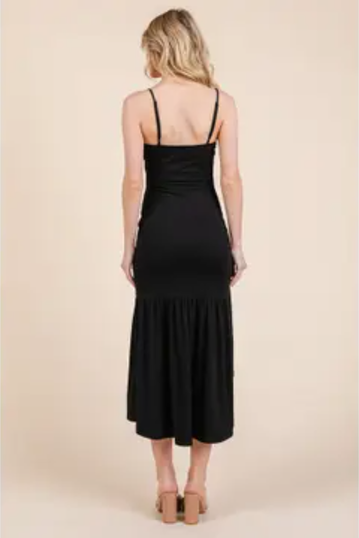 Ruched Black Hi-Low Dress