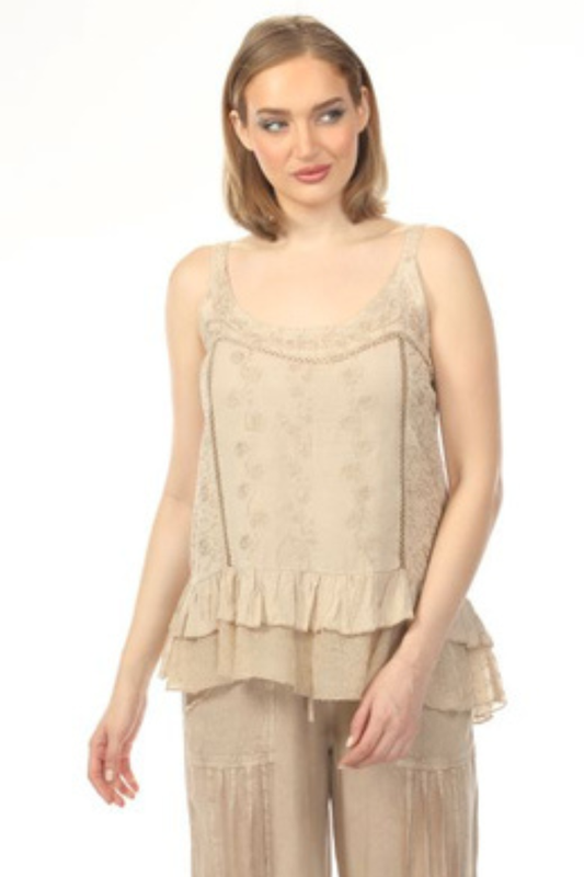 Embroidered Sandwash Tank Top - Sand