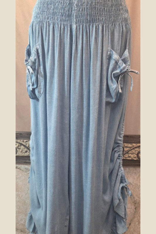Rayon Ruffled Pantaloon Cropped Pant - Blue