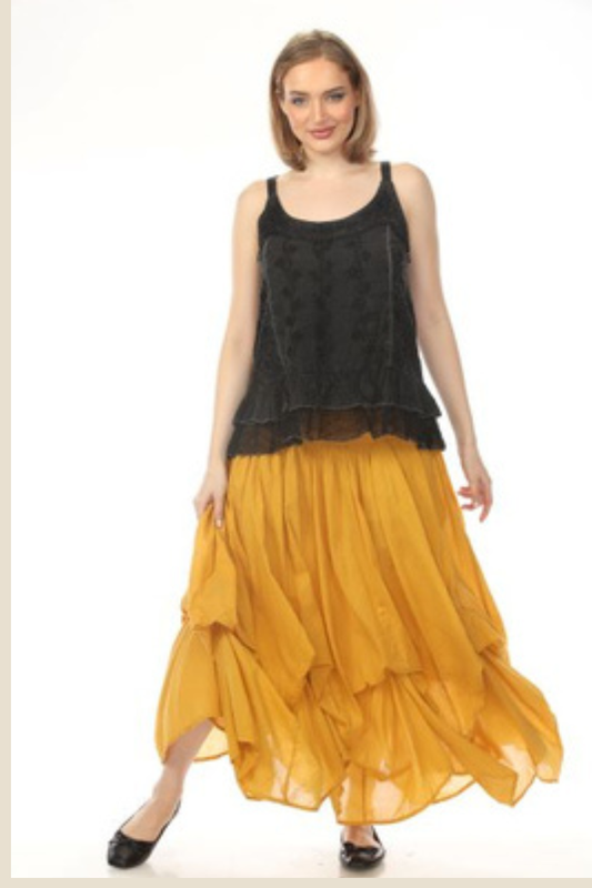 Cotton Bubble Maxi Skirt in Mustard