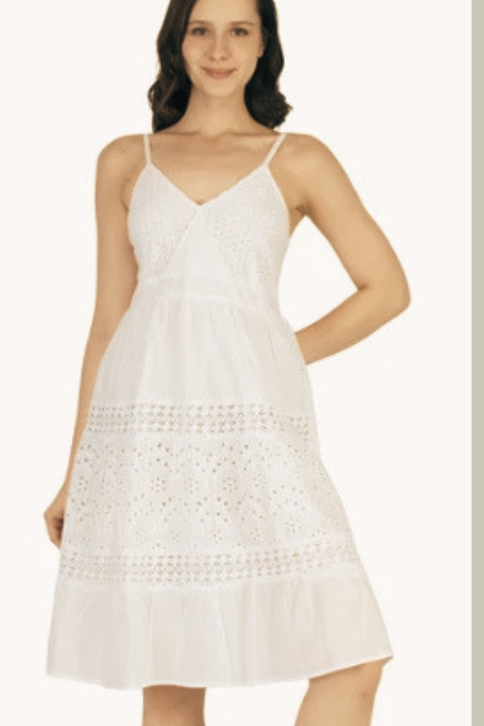 White Sleeveless Eyelet Mini Dress