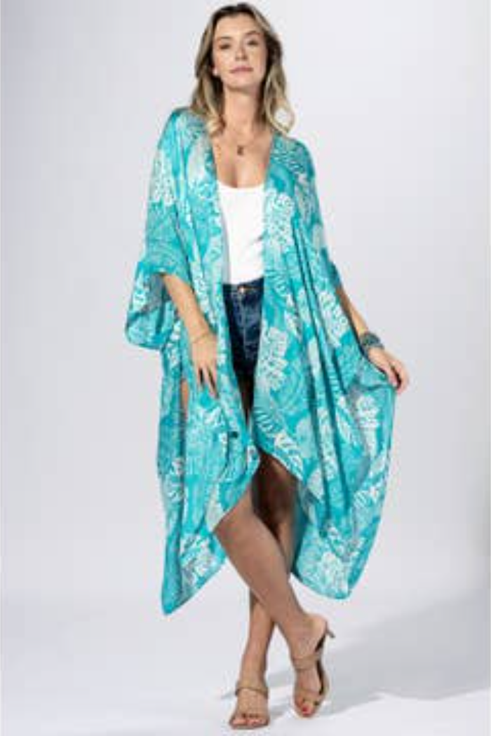 Bohemian and Glam Kimono - Aqua Palm