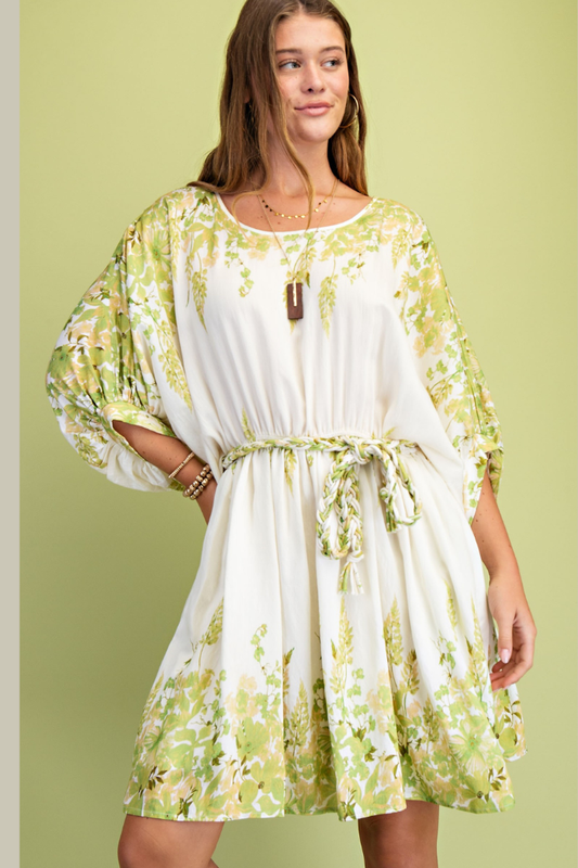Floral Print Dolman Sleeve Mini Dress