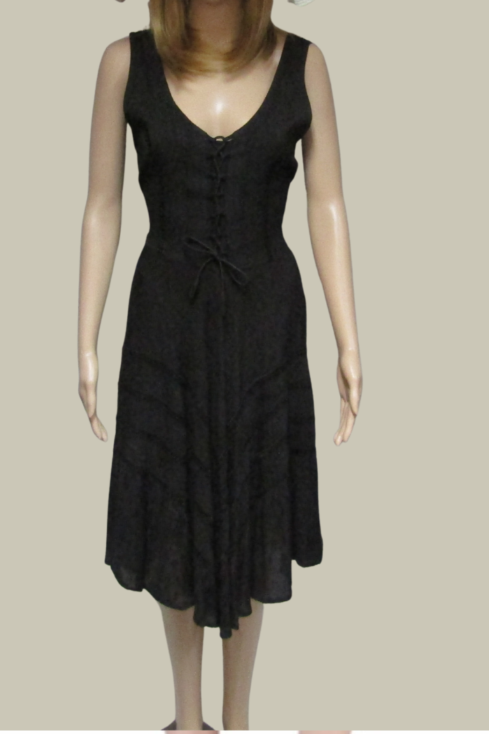 LaceUp Bodice Flared Skirt Black Dress
