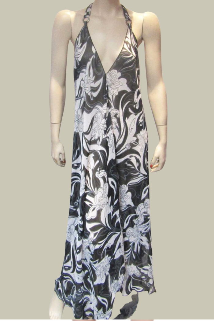 SHEER BLACK FLORAL HALTER DRESS