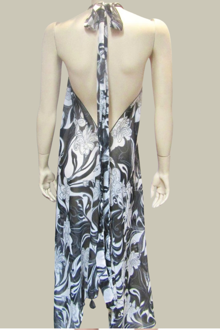 SHEER BLACK FLORAL HALTER DRESS