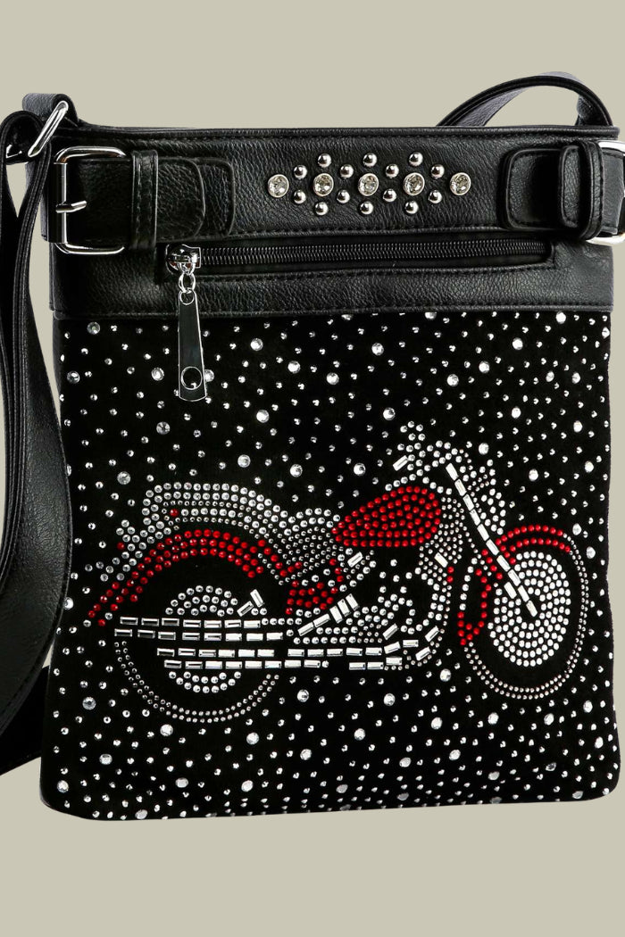 Rhinestone Motorcycle Design Crossbody Bag