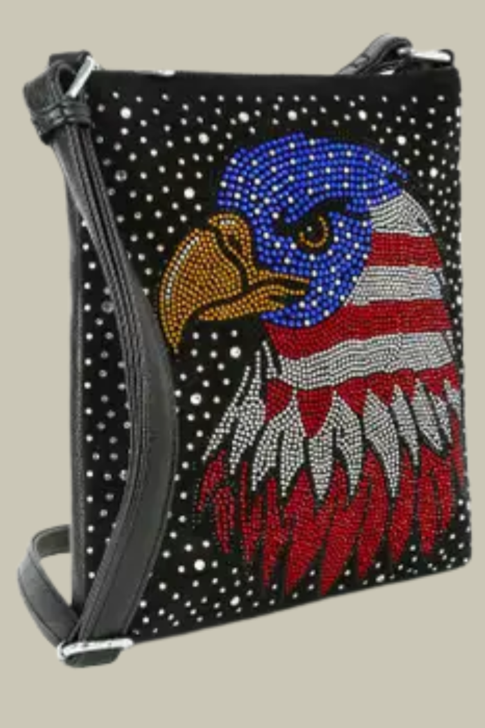 Rhinestone American Flag Eagle Crossbody Sling