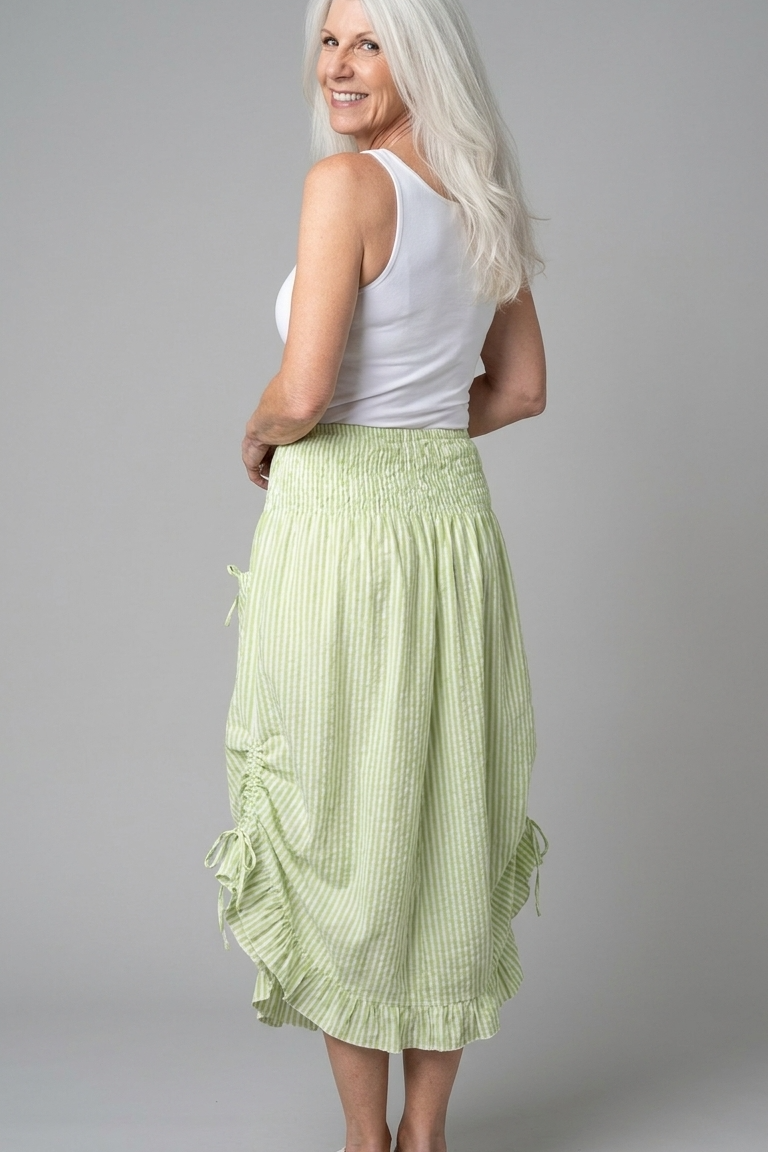 Cotton Pantaloon Pant in Lime Stripe