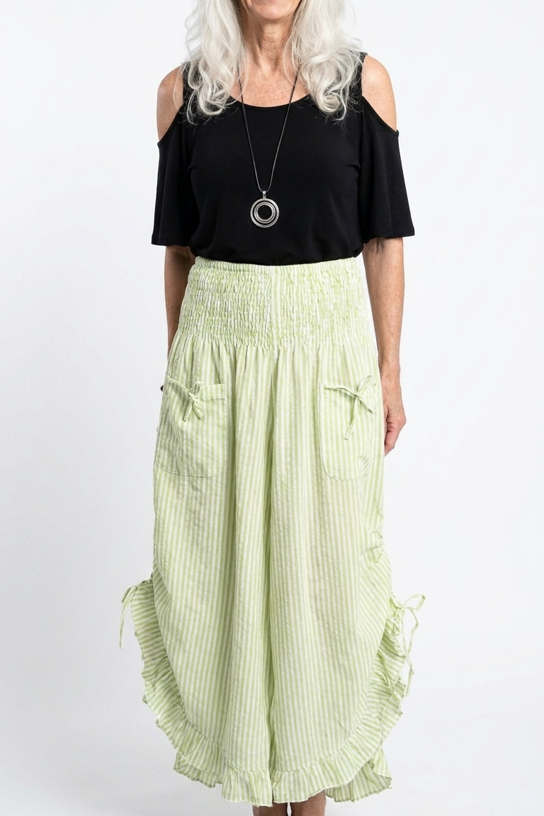 Lime Stripe Ruffled Hem Pantaloon Pant