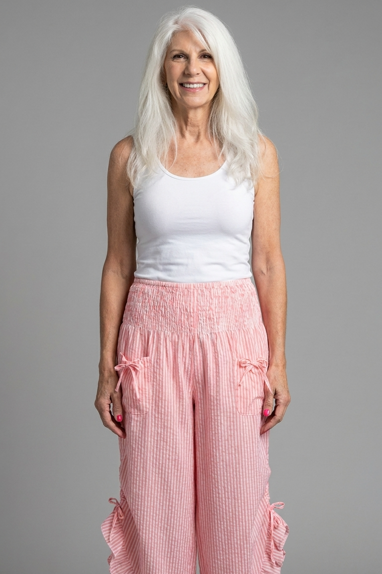 Coral Stripe Ruffled Hem Pantaloon Pant