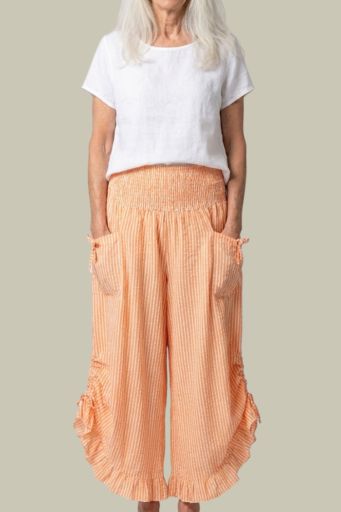 Orange Stripe Ruffled Hem Pantaloon Pant