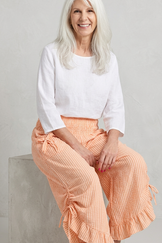 Orange Stripe Ruffled Hem Pantaloon Pant