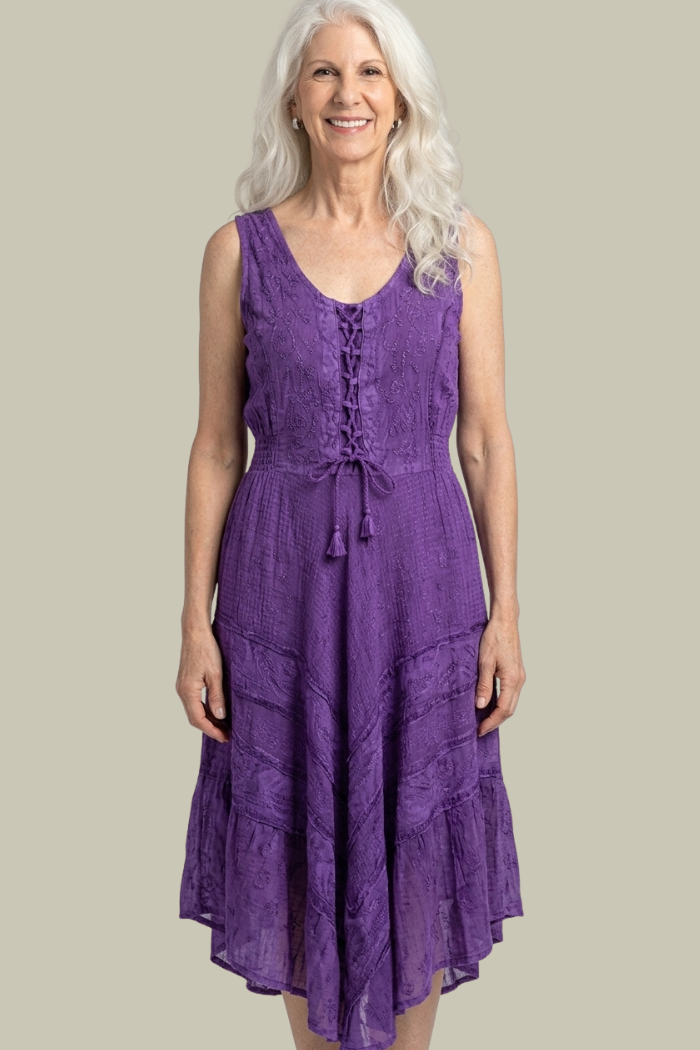Corset Style Bodice Fit and Flare Dress in Purple