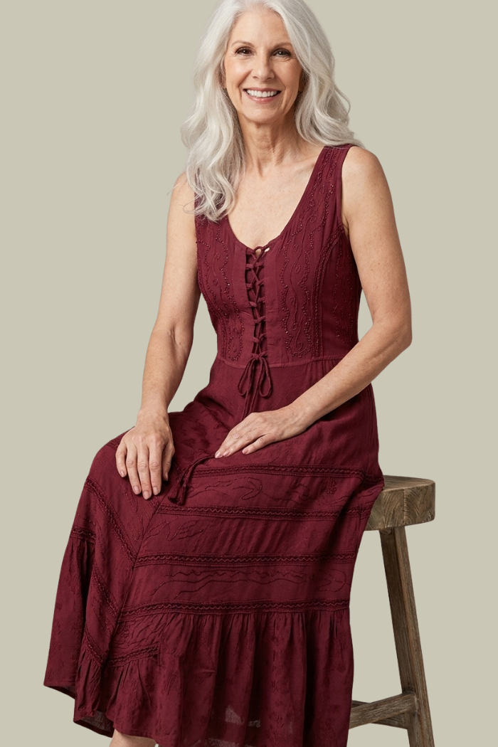 Corset Style Bodice Fit & Flare Midi Dress