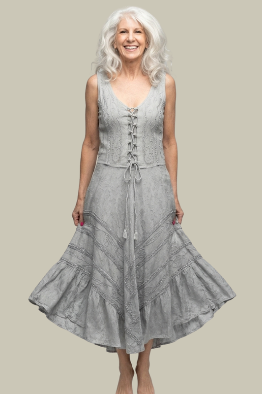 Corset Style Bodice Fit & Flare Midi Dress in Sage