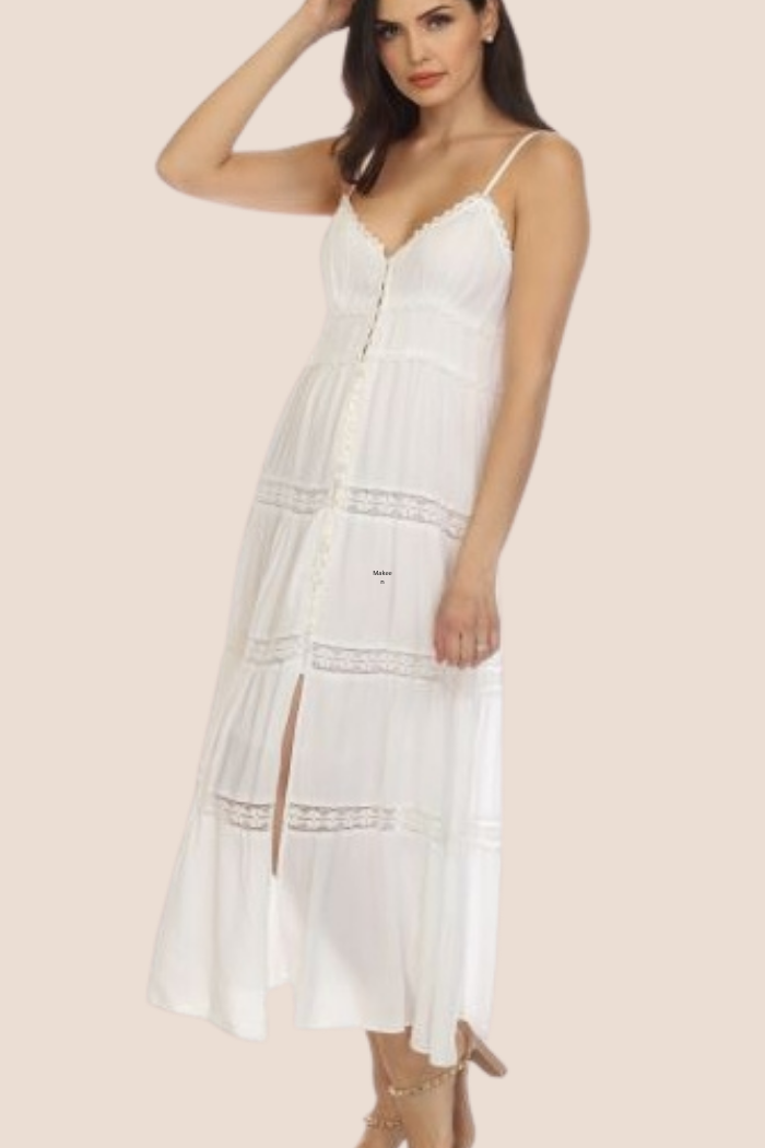 Button Front Maxi Dress in White