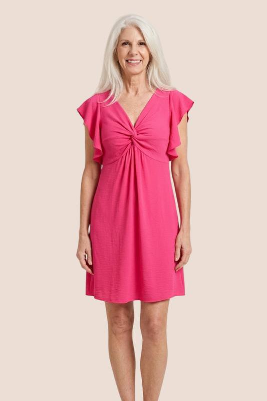 Twist Front Flutter Sleeve Mini Dress