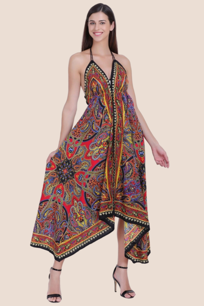 Scarf Halter Dress in Red Paisley