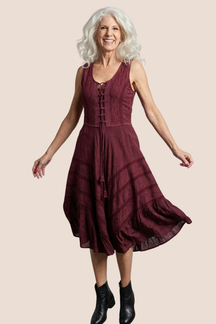 Corset Style Bodice Fit & Flare Midi Dress