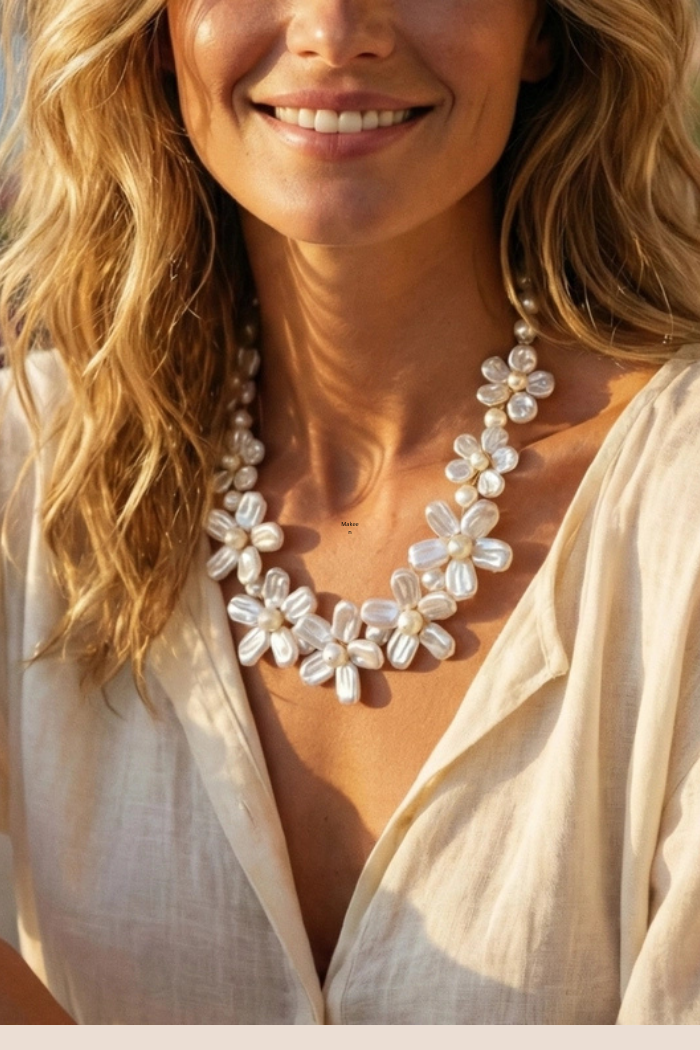 Flower Collar Pearl Statement Necklace