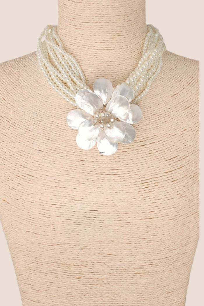 Mother of Pearl Flower Statement Necklace