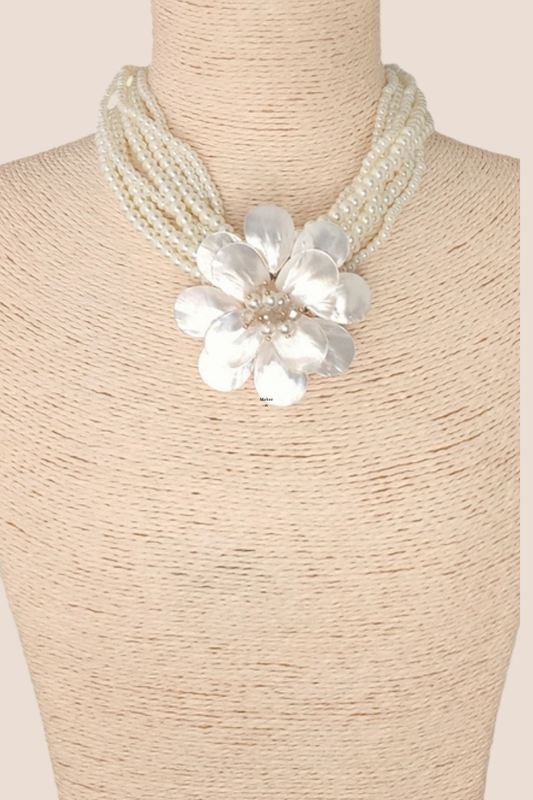 Mother of Pearl Flower Statement Necklace