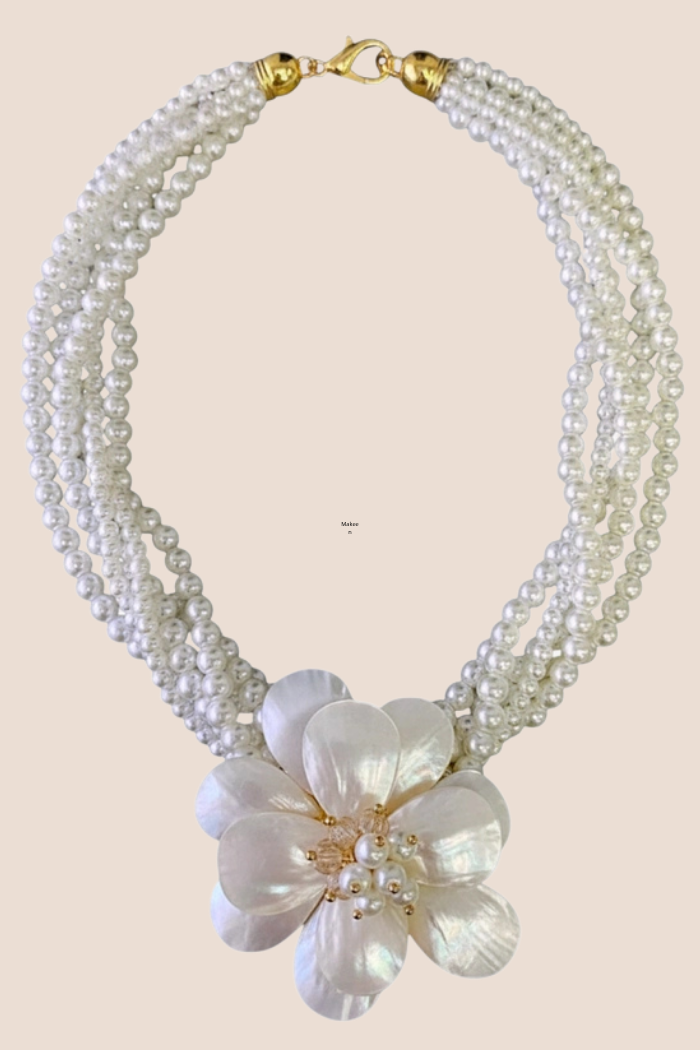 Mother of Pearl Flower Statement Necklace