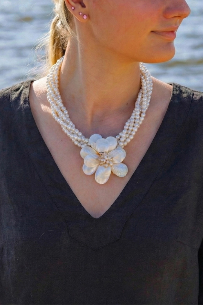 Mother of Pearl Flower Statement Necklace
