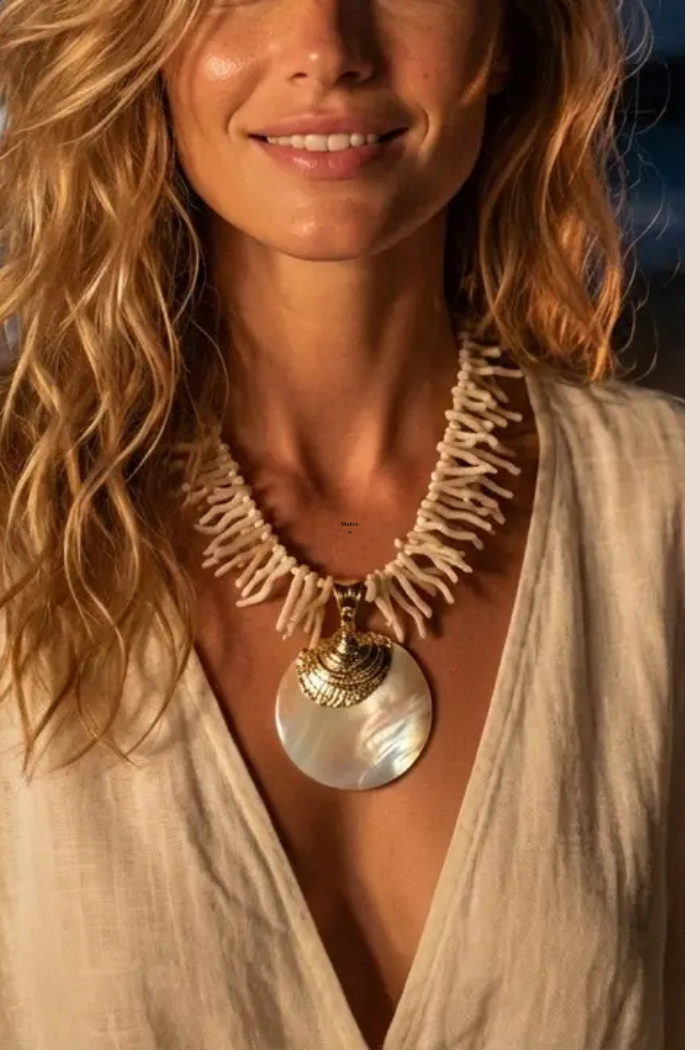 White Coral Branch Shell Necklace