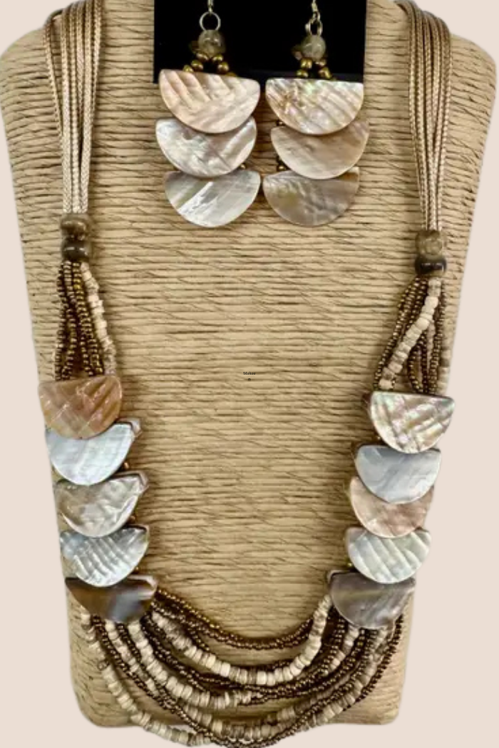 International Duru's Mother-of-Pearl Statement Necklace and Earring Set