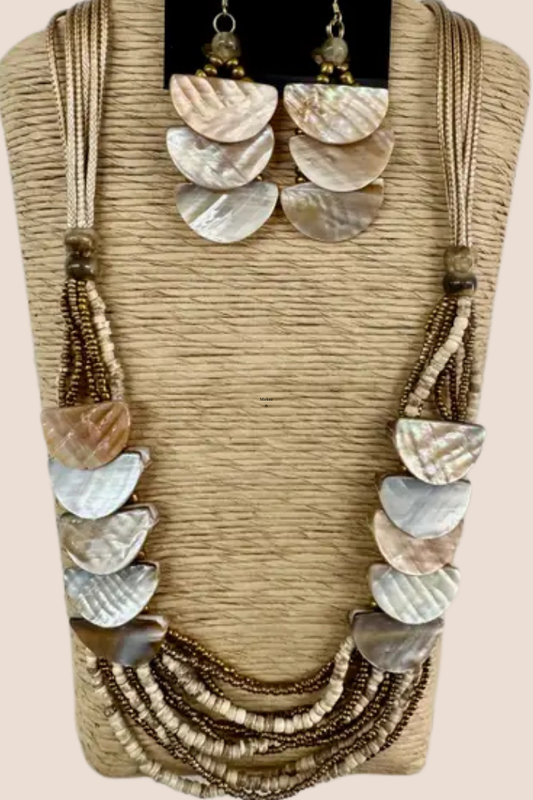 International Duru's Mother-of-Pearl Statement Necklace and Earring Set