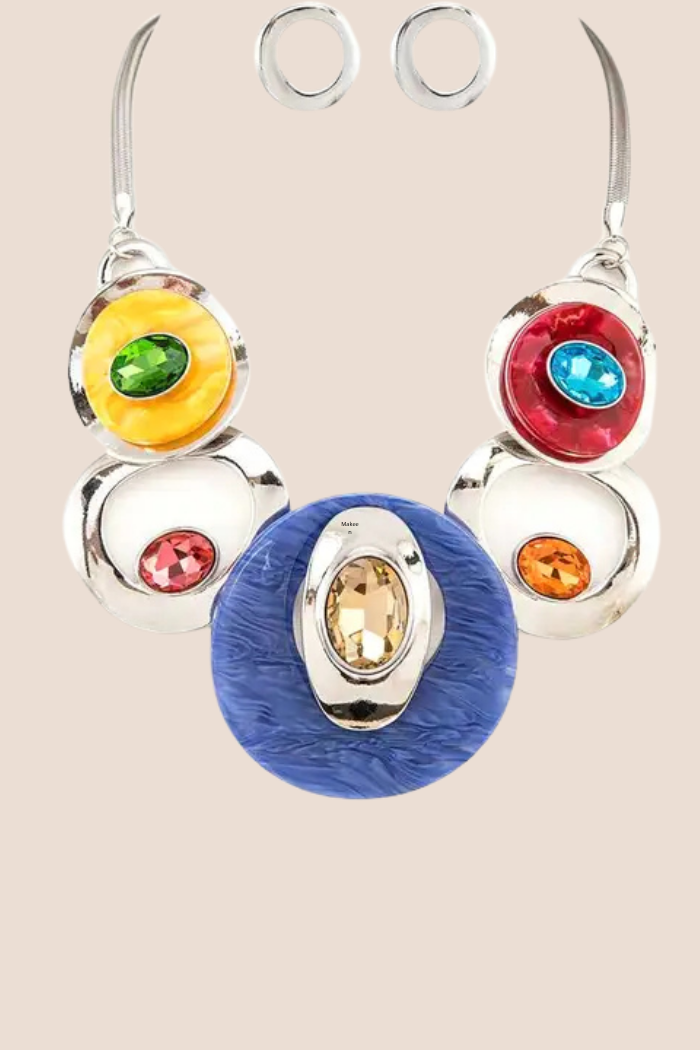Crystal Hoops Multi Color Silver Necklace