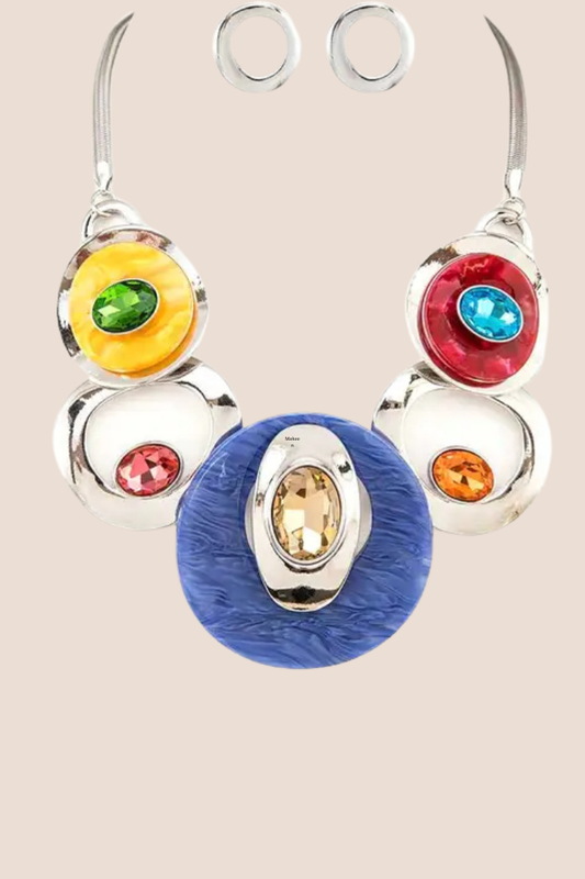 Crystal Hoops Multi Color Silver Necklace