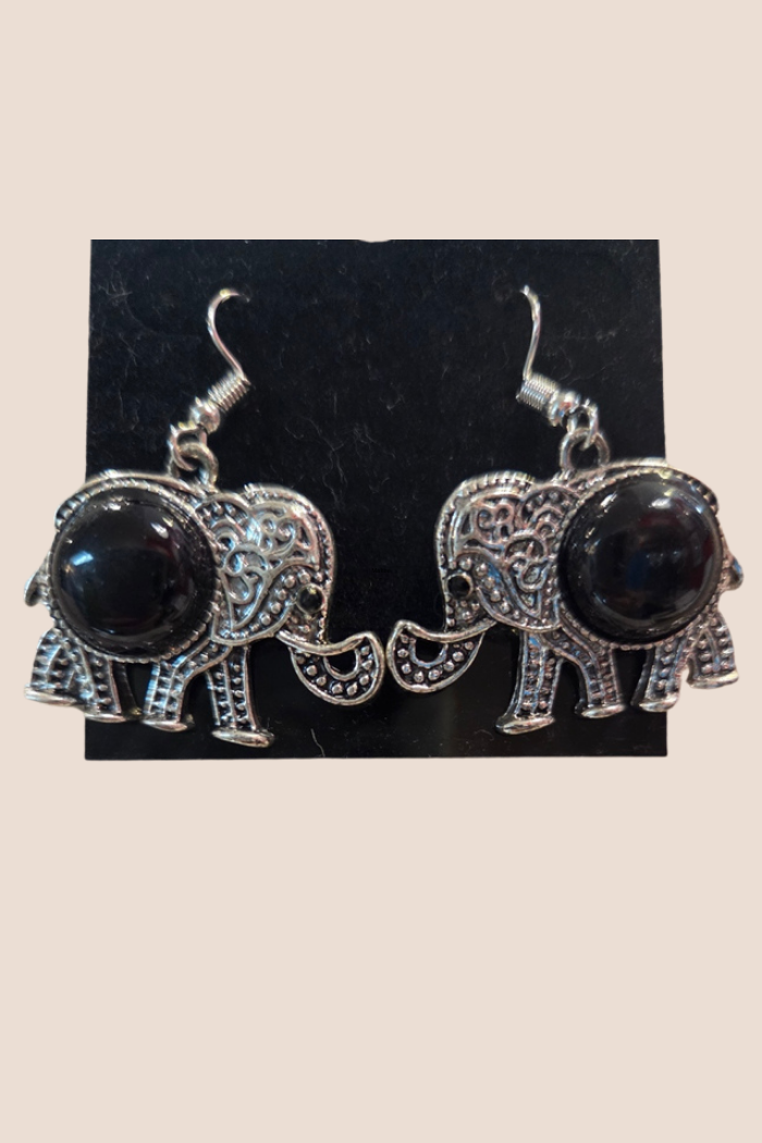 Elephant Collar Necklace Set - Black Stone