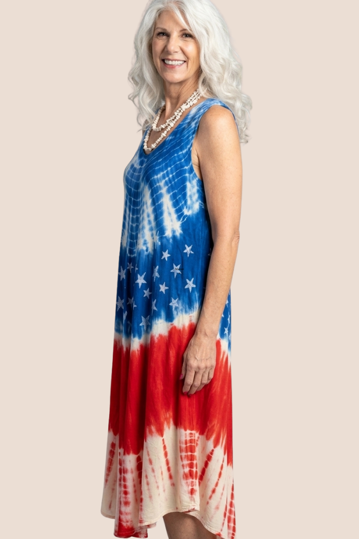 Americana Print Bias Cut Dress