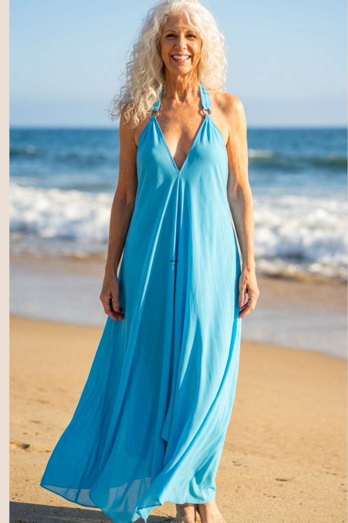 Sheer Halter Style Cover-Up Dress in Turquoise