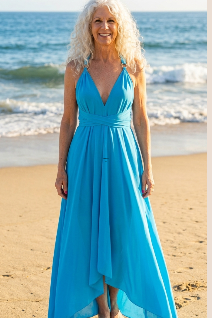 Sheer Halter Style Cover-Up Dress in Turquoise