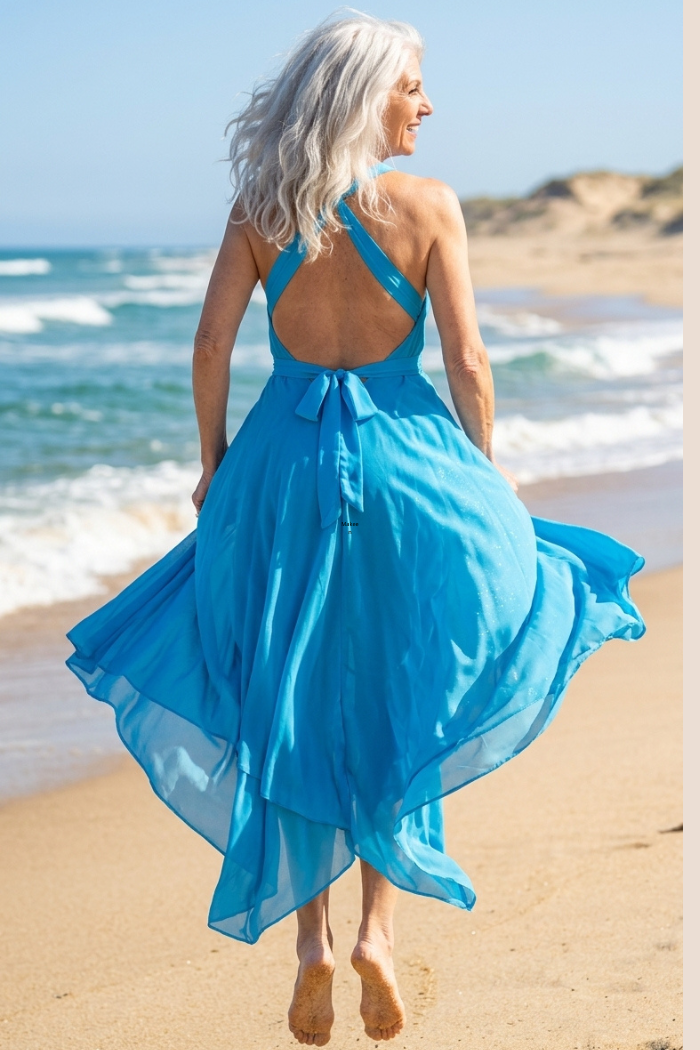 Sheer Halter Style Cover-Up Dress in Turquoise