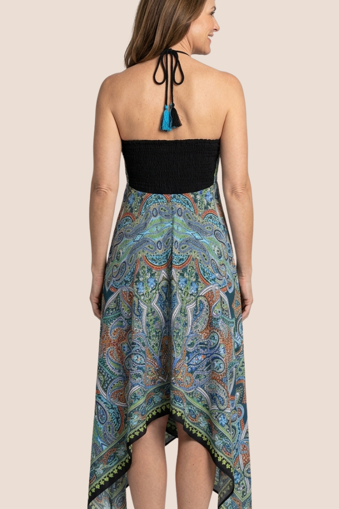 Scarf Halter Dress in Mustard Paisley