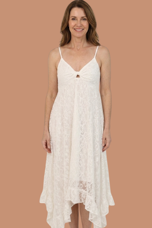 White Lace Hanky Hem Maxi Dress