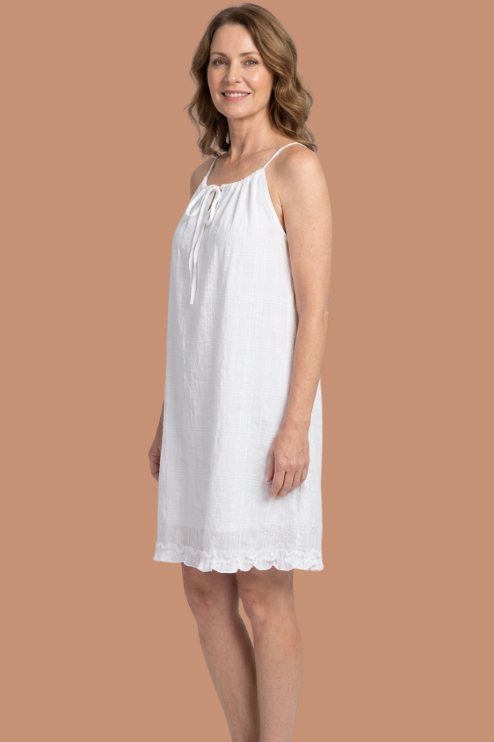 Gauzy Adjustable Neckline Mini Dress